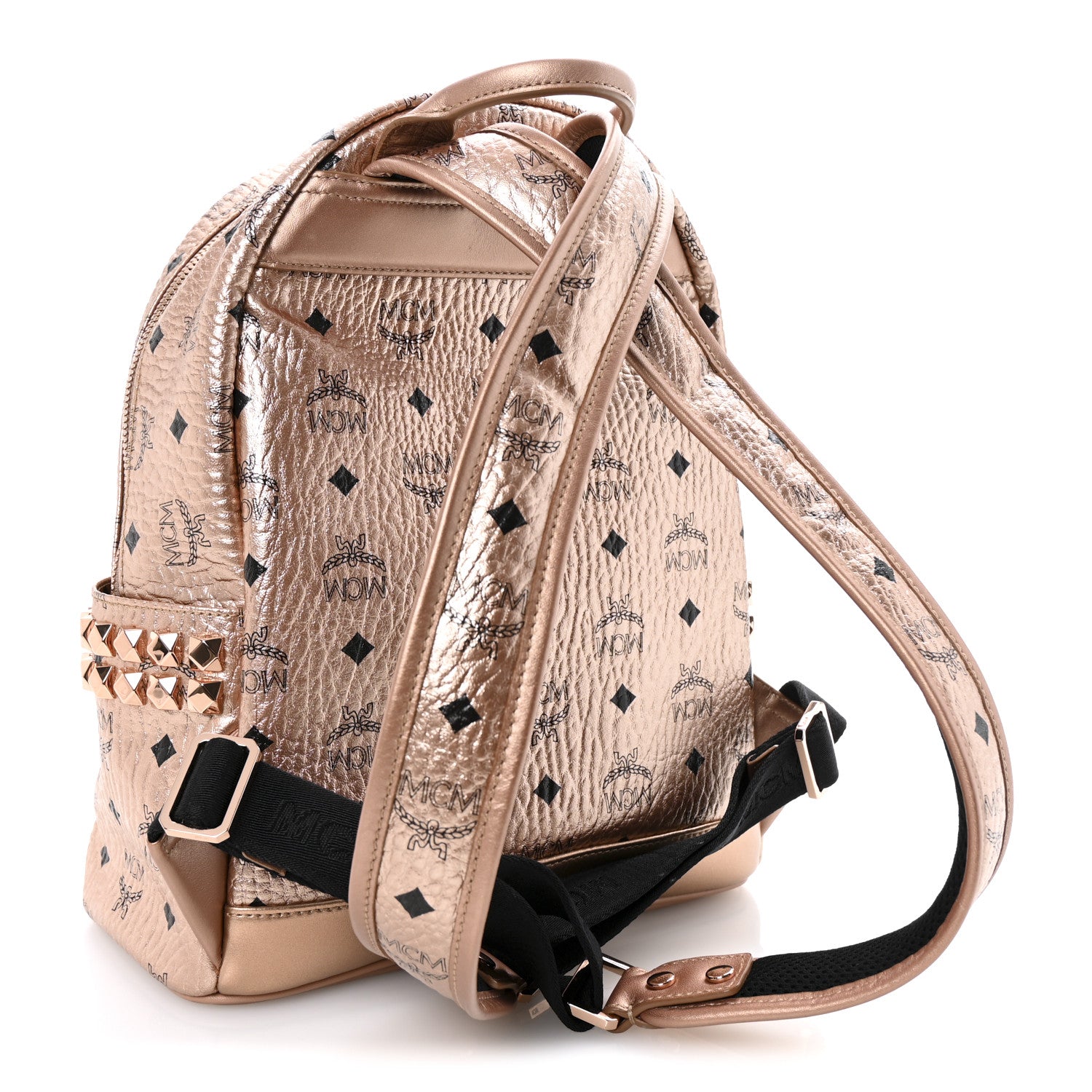 MCM Metallic Visetos Side Stud Small Stark Backpack Champagne Gold