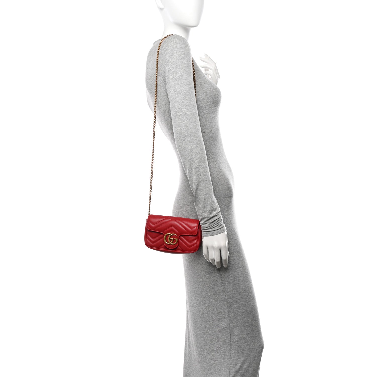 Gucci Calfskin Matelasse Super Mini GG Marmont Shoulder Bag Hibiscus Red 2 of 10