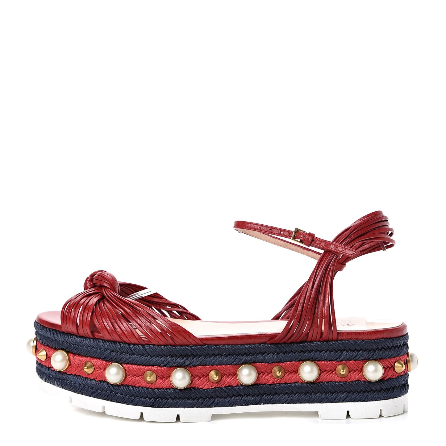 Raffia Calfskin Pearl Embellished Barbette Espadrille Sandals 39 Red