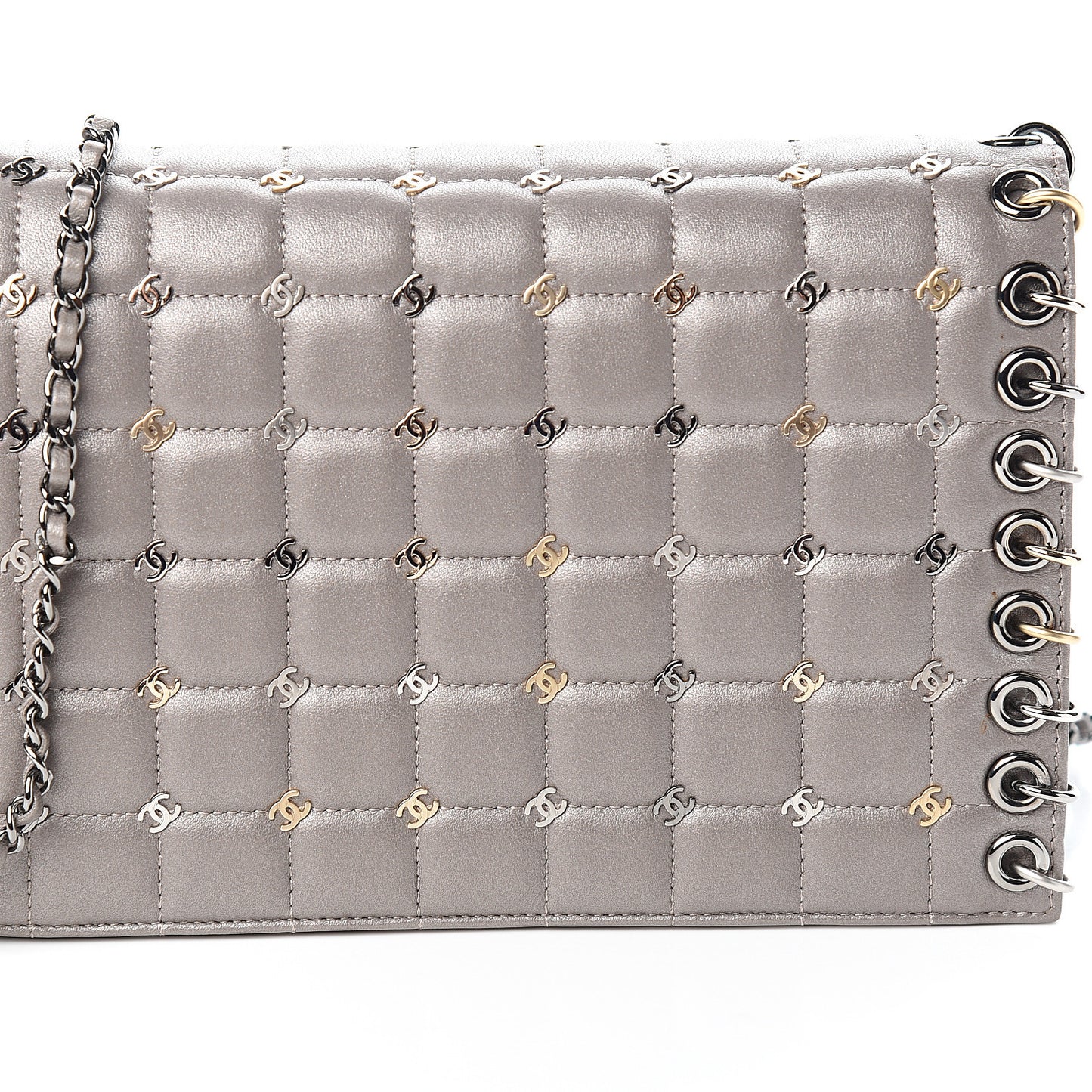 Lambskin Square Quilted CC Flap Grey