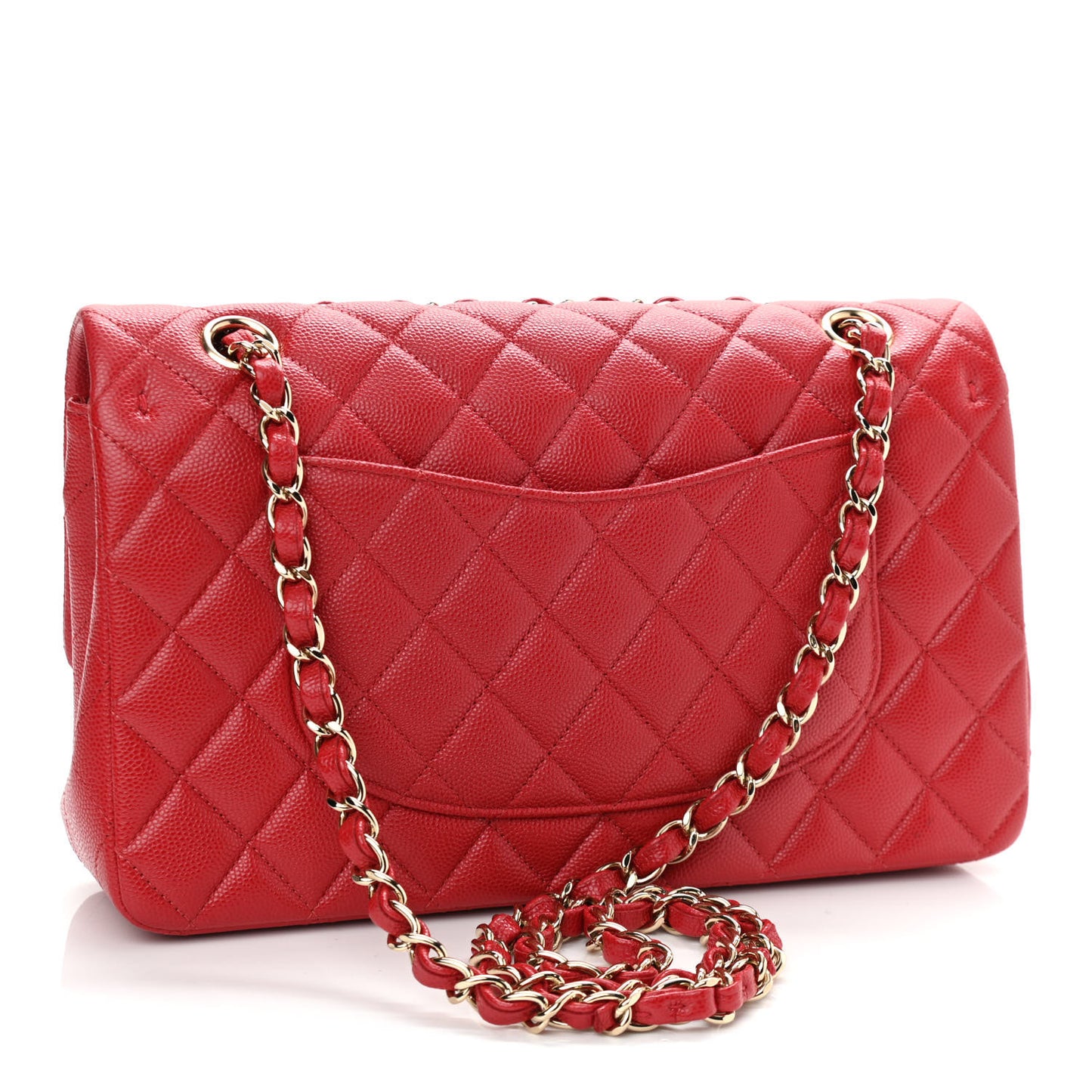 Caviar Quilted Medium Double Flap Red