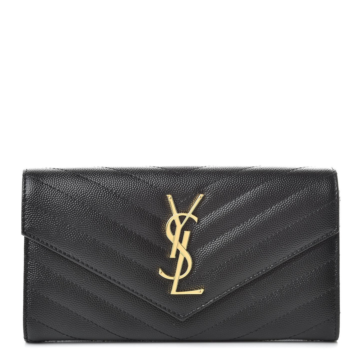 Grain De Poudre Matelasse Chevron Monogram Flap Wallet Black