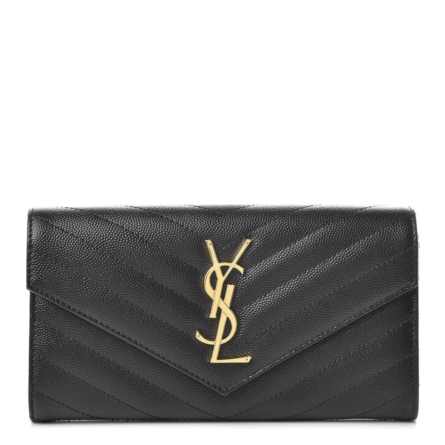 Saint Laurent Grain De Poudre Matelasse Chevron Monogram Flap Wallet Black 1 of 8