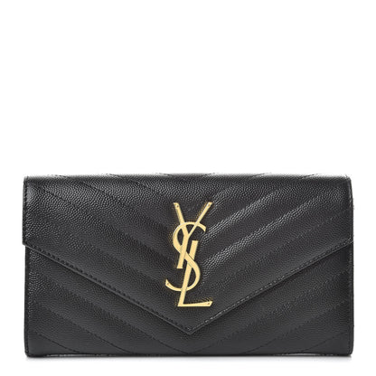 Saint Laurent Grain De Poudre Matelasse Chevron Monogram Flap Wallet Black 1 of 8