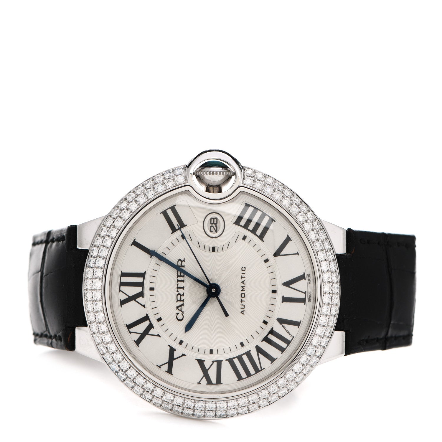 Cartier 18K White Gold Alligator Diamond Pave Bezel 42mm Ballon Bleu De Cartier Automatic Watch 2 of 7
