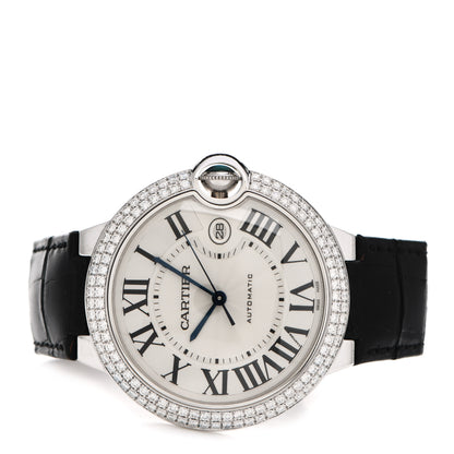 Cartier 18K White Gold Alligator Diamond Pave Bezel 42mm Ballon Bleu De Cartier Automatic Watch 2 of 7