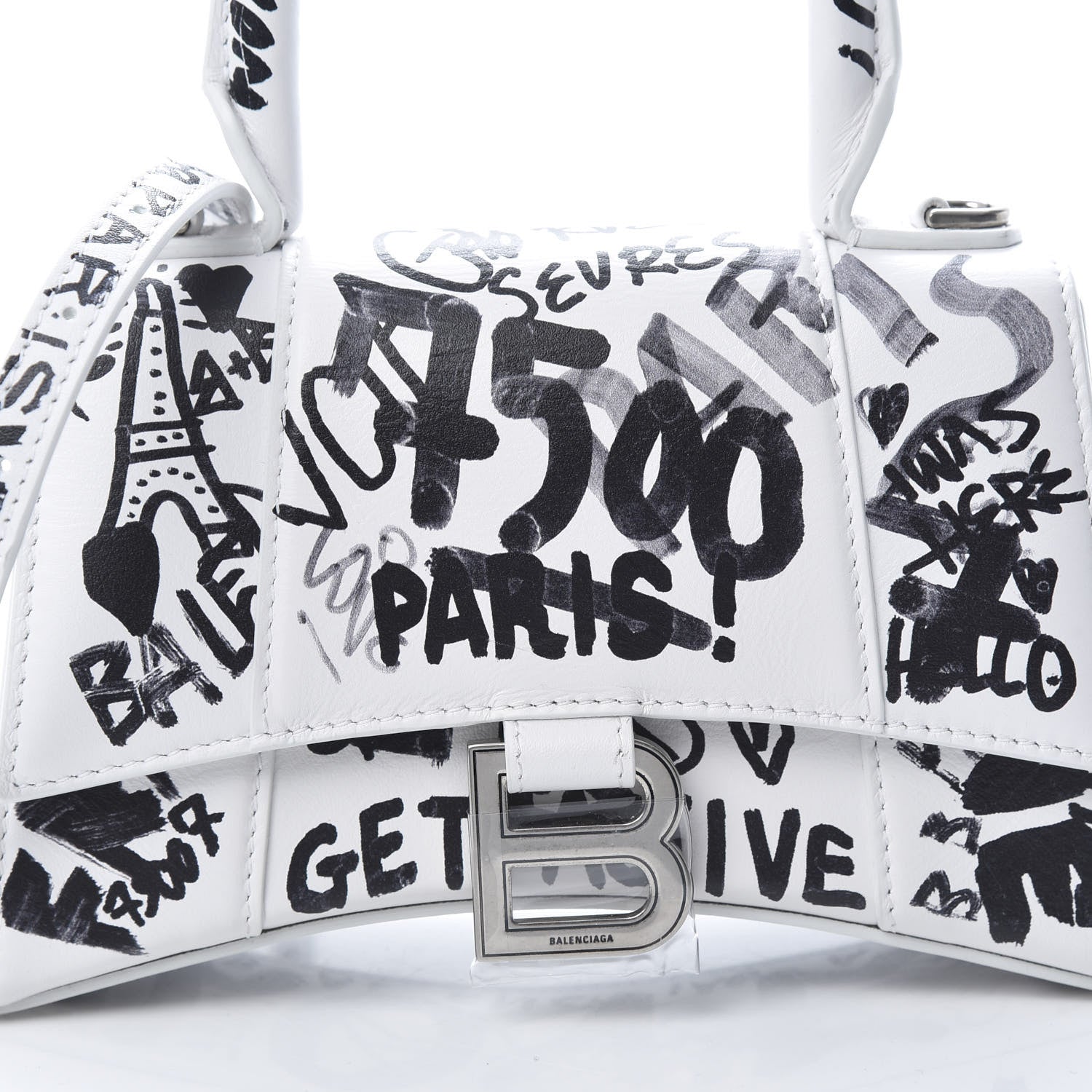 Balenciaga Smooth Calfskin Graffiti Hourglass Top Handle Bag XS White Black 8 of 11