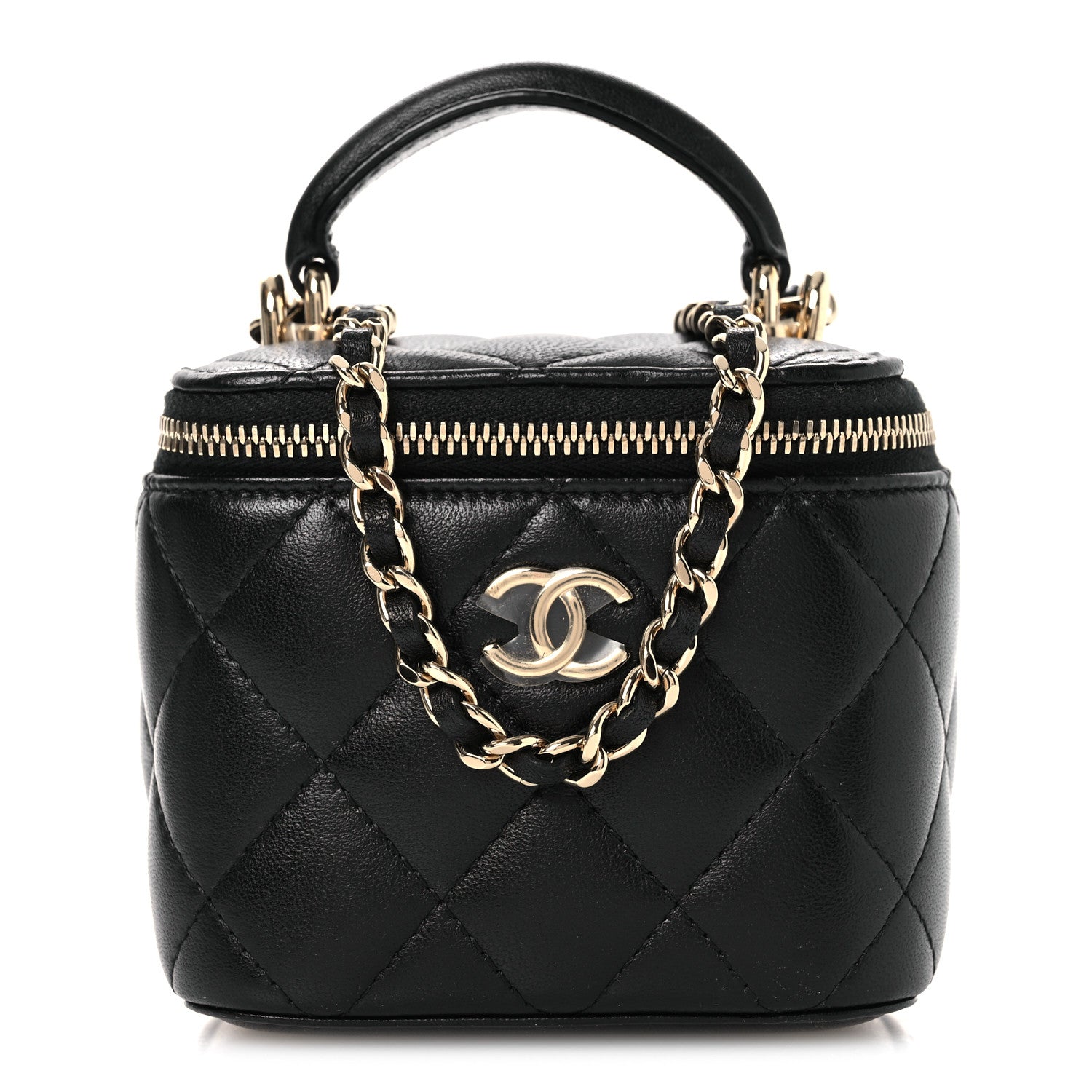 Chanel Lambskin Quilted Top Handle Mini Vanity Case With Chain Black 1 of 13