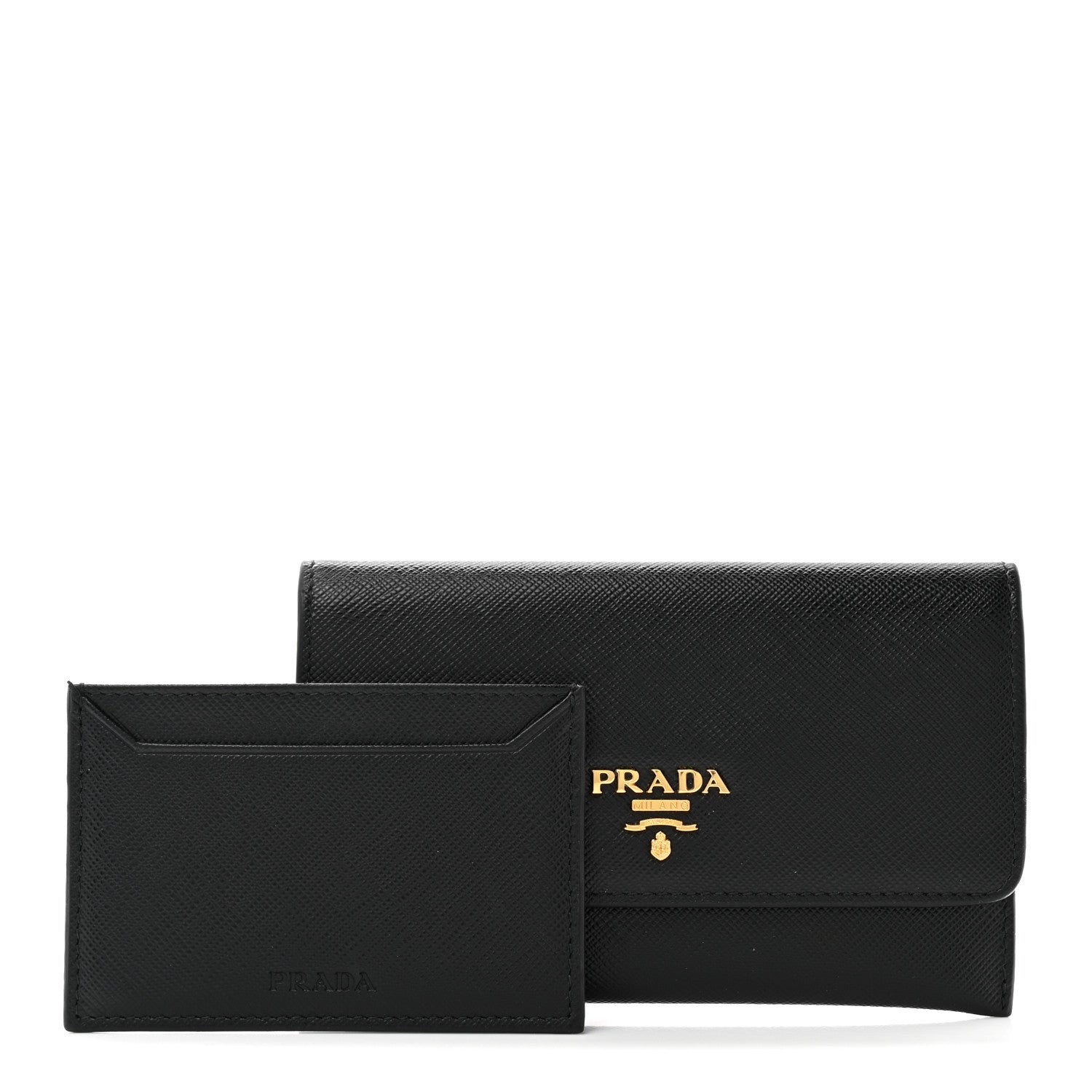 Prada Saffiano Metal Flap Wallet Black 1 of 9