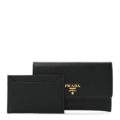 Prada Saffiano Metal Flap Wallet Black 1 of 9