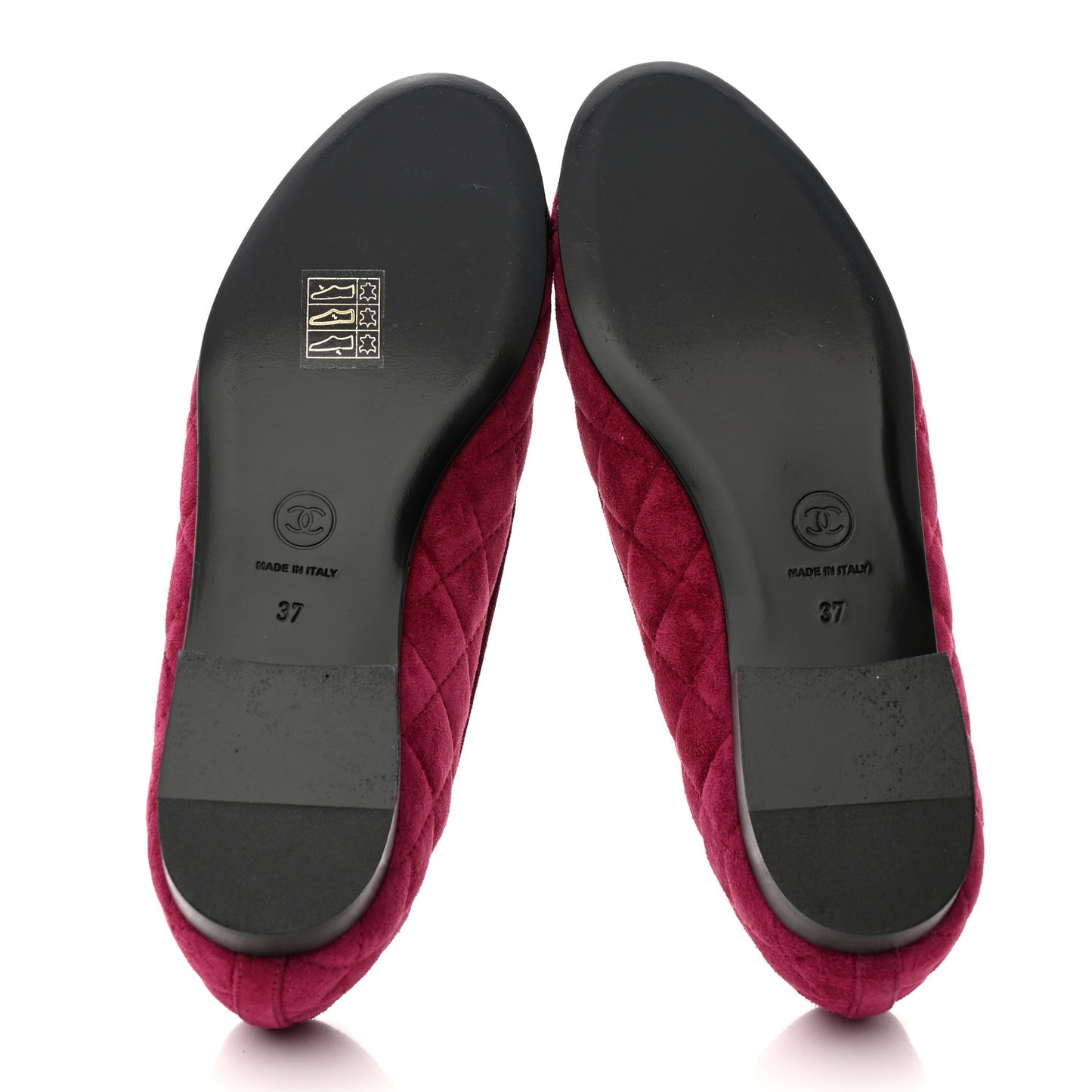 Suede Calfskin Quilted Cap Toe CC Ballerina Flats 37 Dark Pink
