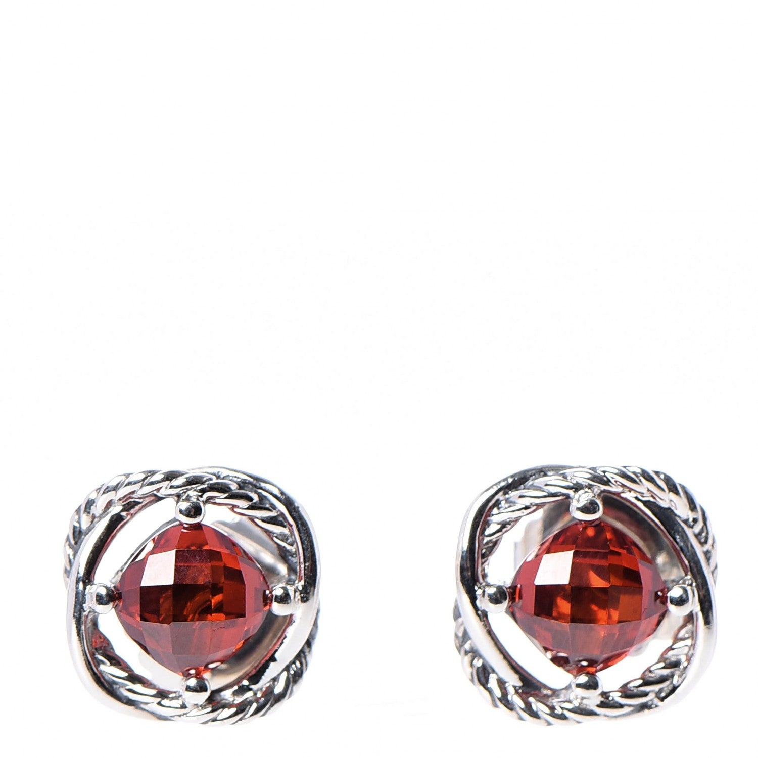 David Yurman Sterling Silver Garnet 7mm Infinity Earrings 1 of 4