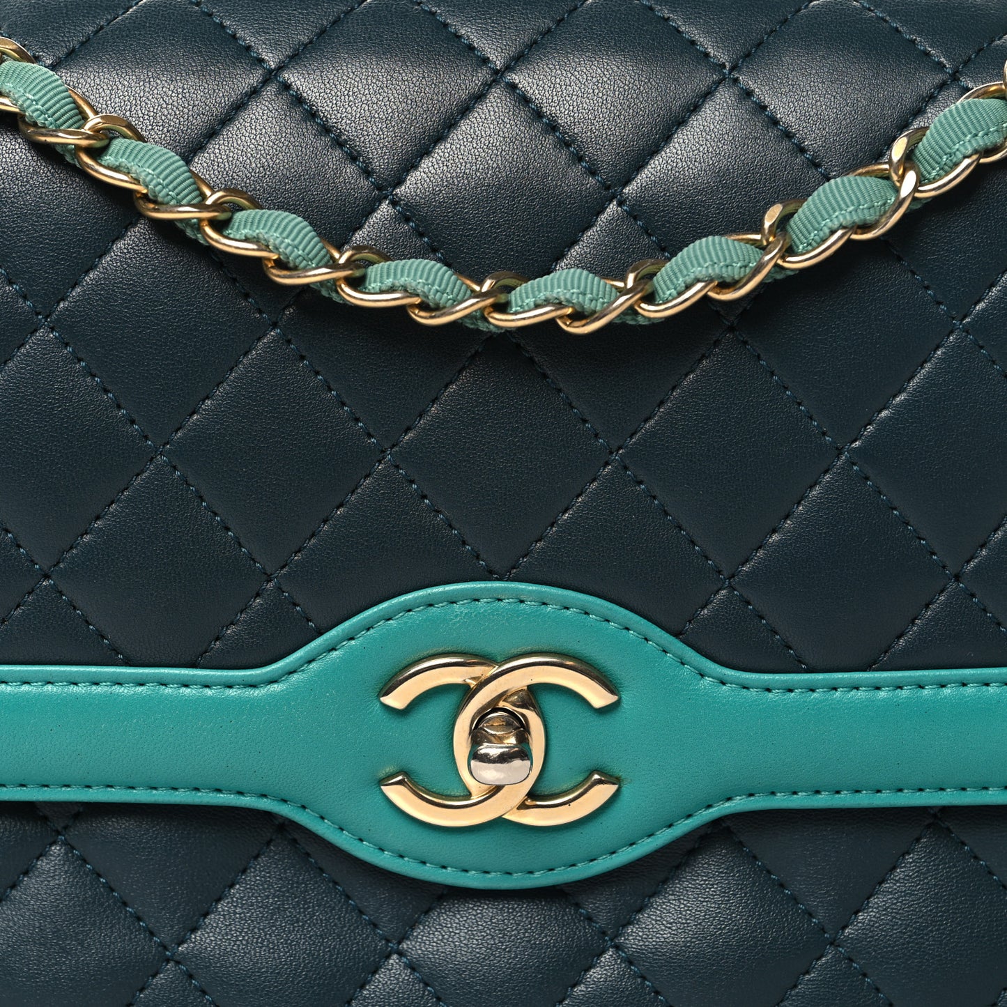 Lambskin Quilted Medium Two Tone Day Flap Navy Turquoise