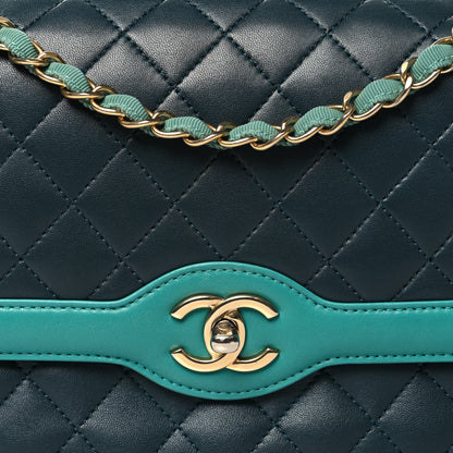 Chanel Lambskin Quilted Medium Two Tone Day Flap Navy Turquoise 8 of 10