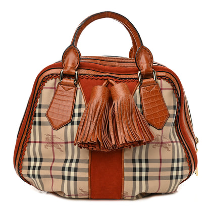 Burberry Haymarket Check Suede Prorsum Tassel Bowling Bag Tangerine 1 of 17