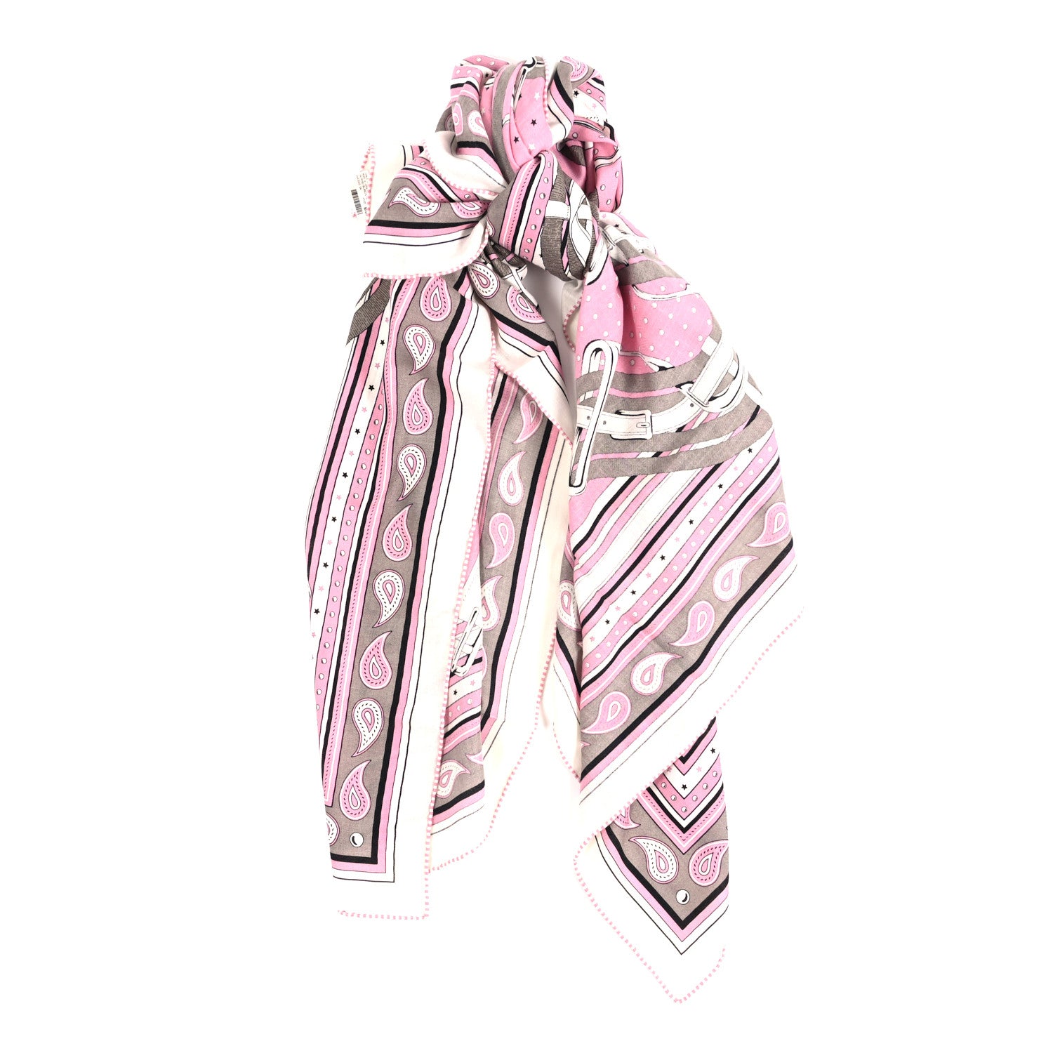 Hermes Mors a Jouets Bandana Shawl 140 Rose White Etoupe 1 of 3