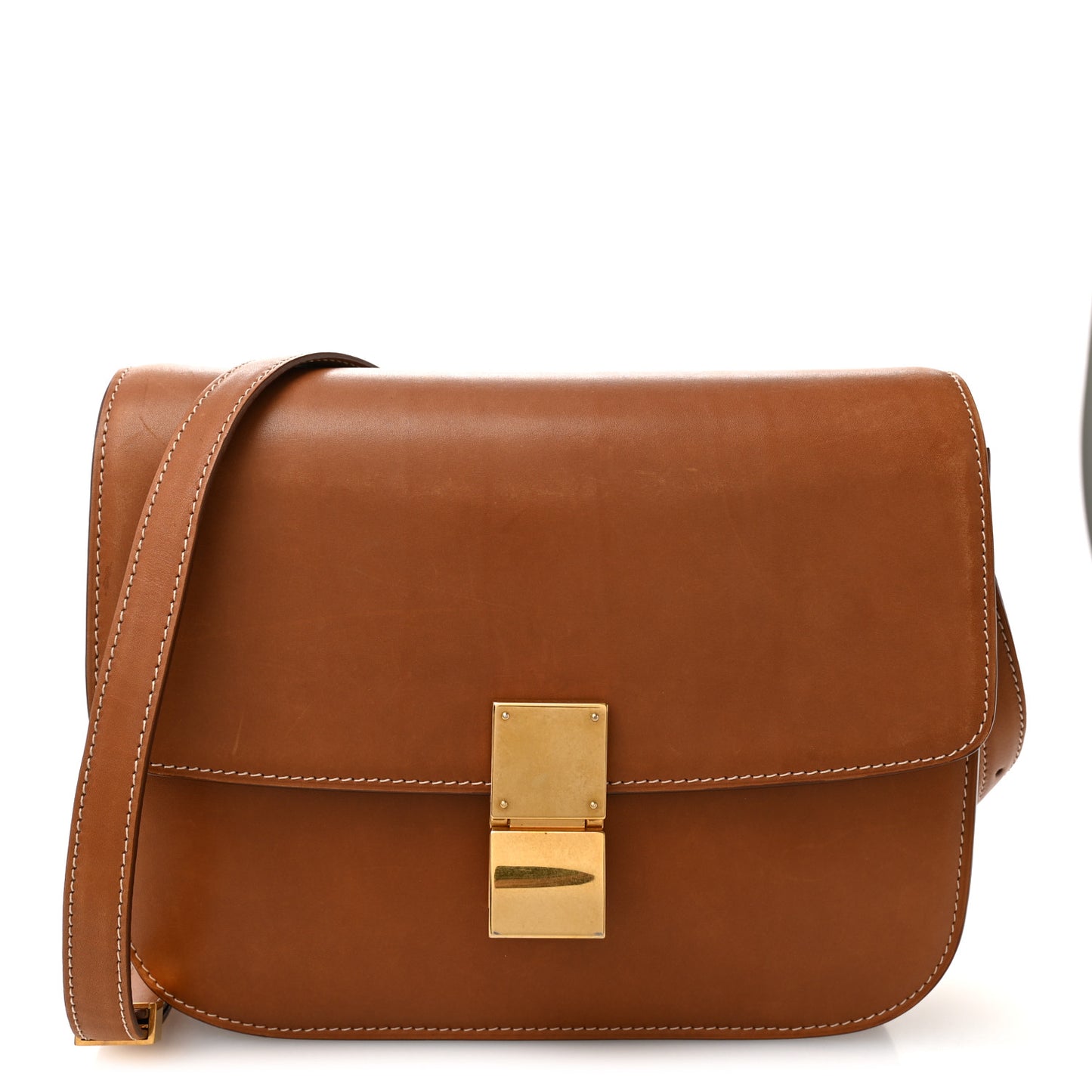 Natural Calfskin Medium Classic Box Flap Bag Tan