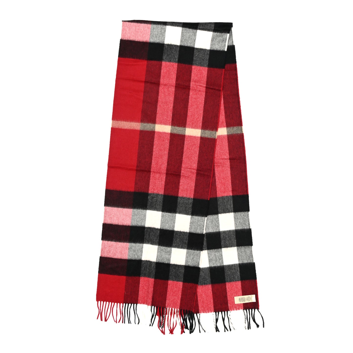 Cashmere Half Mega Check Fringe Scarf Red