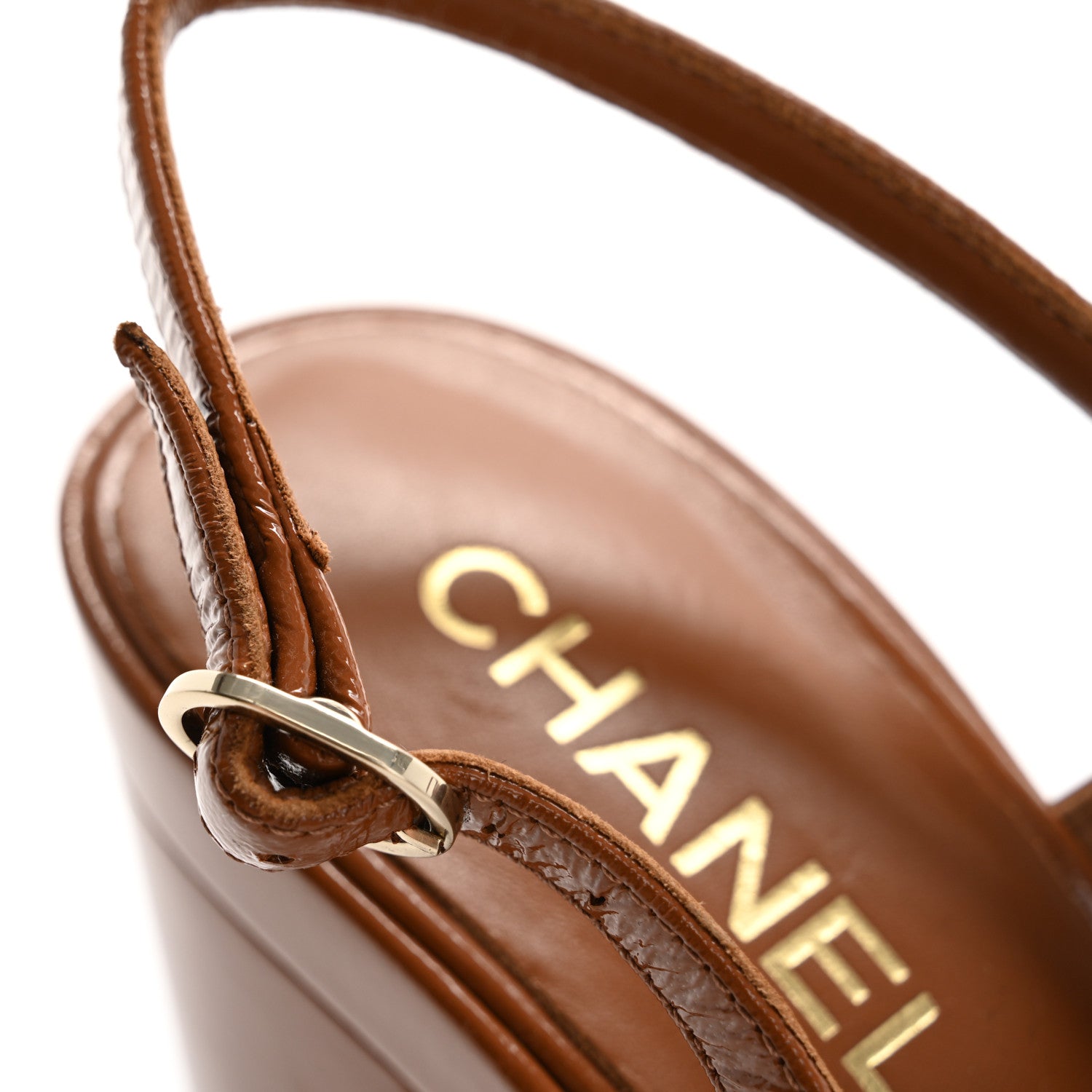 Chanel Crumpled Patent Lambskin Platform Sandals 37.5 Light Brown 10 of 13