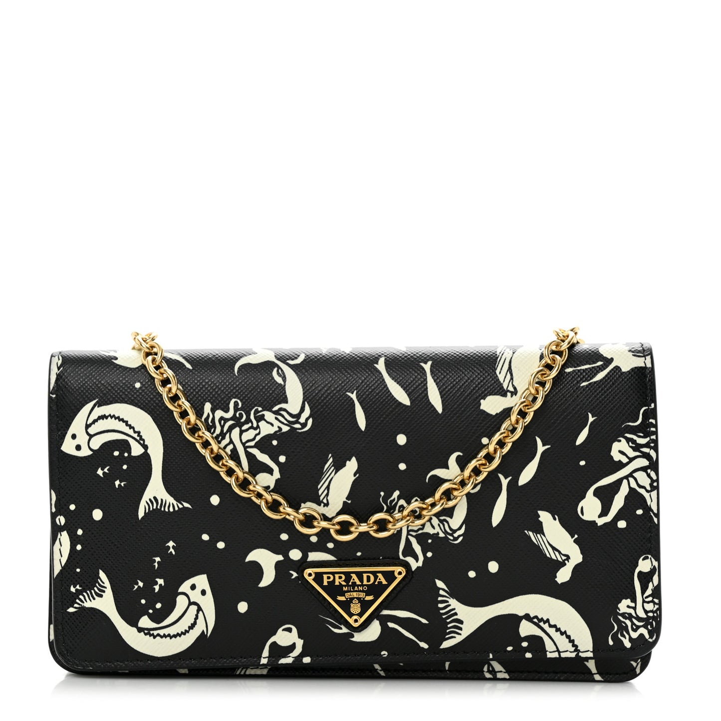 Saffiano Triangle Logo Mermaid Print Mini Crossbody Bag Black