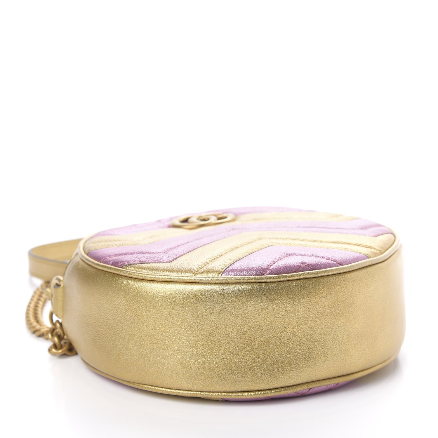 Gucci Metallic Calfskin Matelasse Mini GG Marmont Round Shoulder Bag Gold Pink 4 of 10