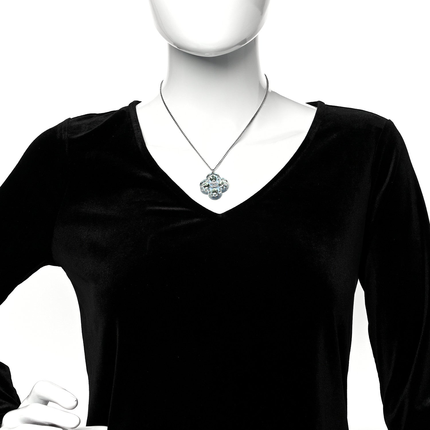 Chanel Resin Crystal CC Necklace Blue Green 2 of 5