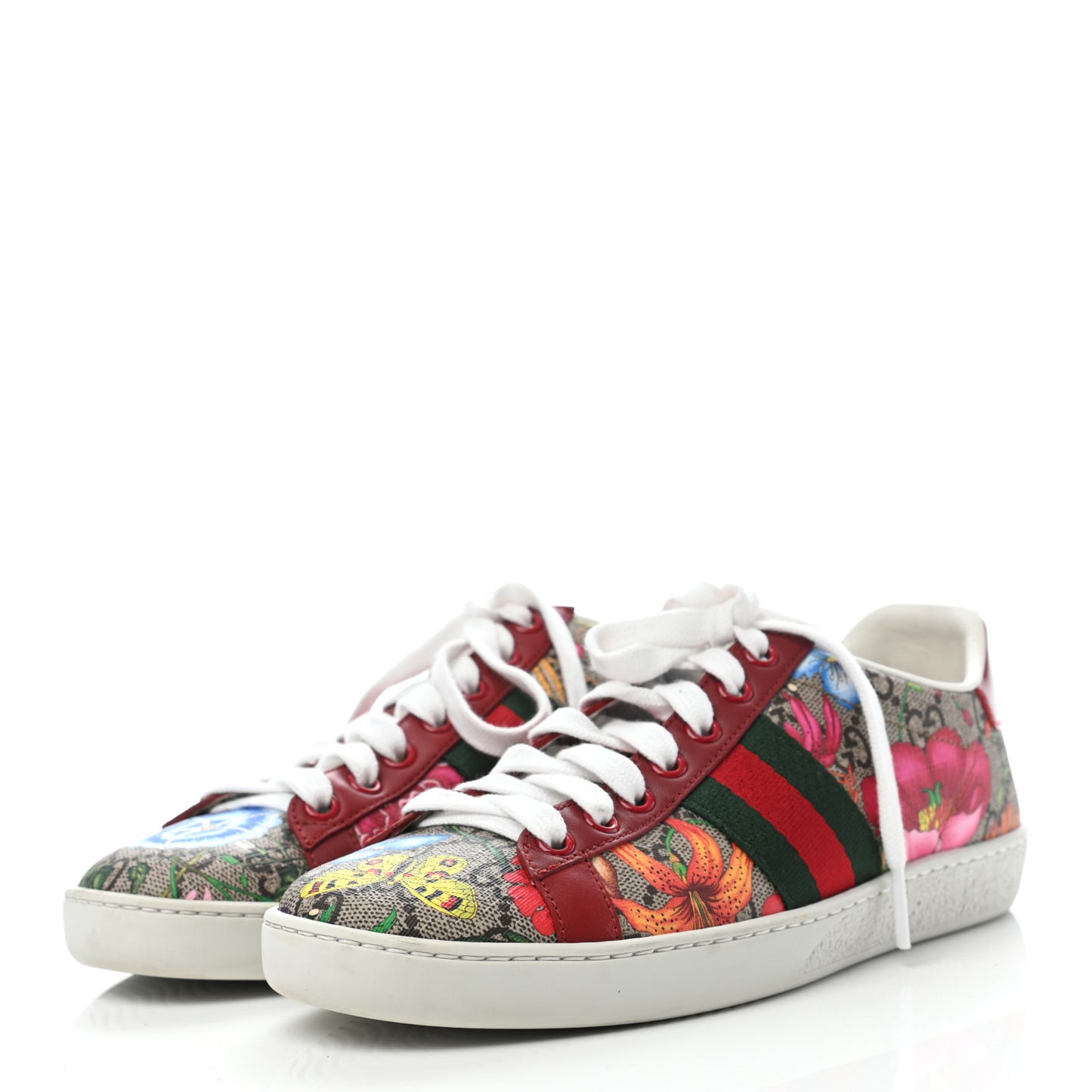 GG Supreme Monogram Flora Web Womens Ace Sneakers 36 Beige Multicolor Rosso