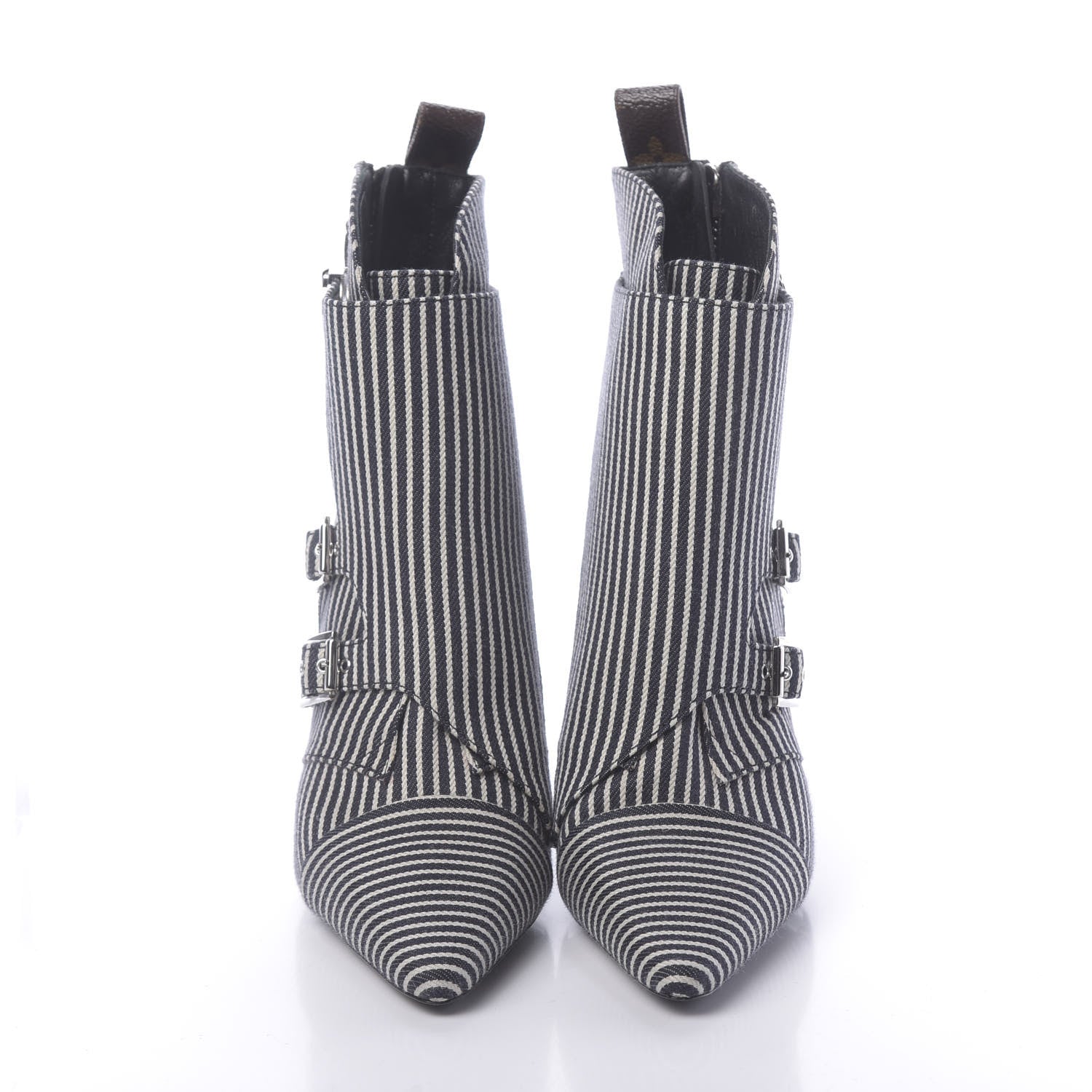 Louis Vuitton Canvas Striped Janet Ankle Boots 35 Black 2 of 8