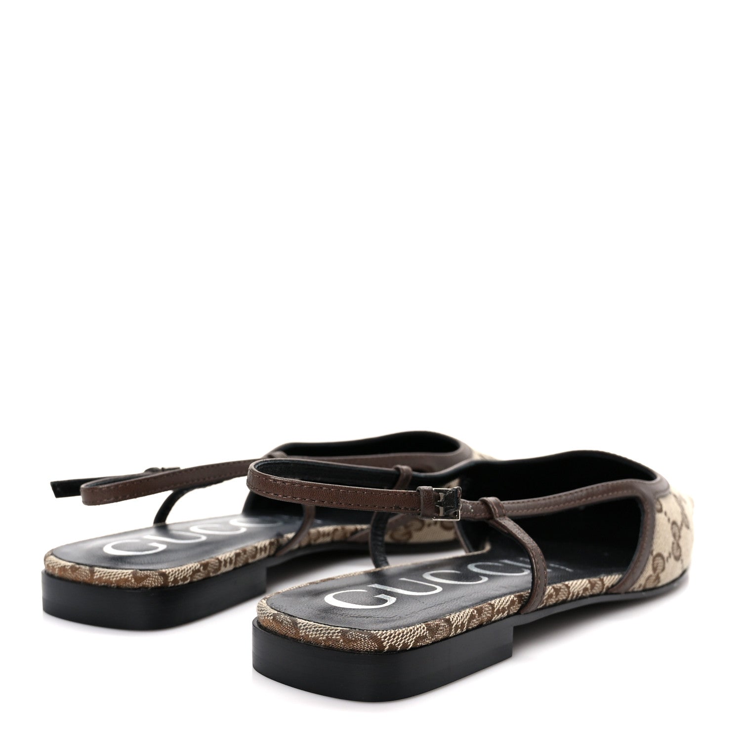 Gucci GG Monogram Malaga Kid Square G 35mm Slingback Pumps 39.5 Beige Ebony New Acero 5 of 9