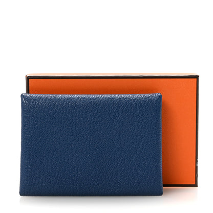 Hermes Chevre Mysore Duo Calvi Card Case Bleu Tie 7 of 7