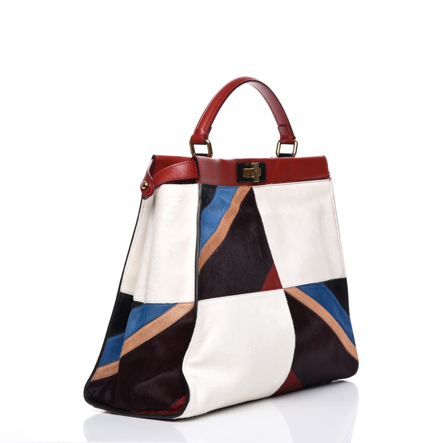 Calf Hair Patchwork Large Peekaboo Iconic Satchel White Red Multicolor