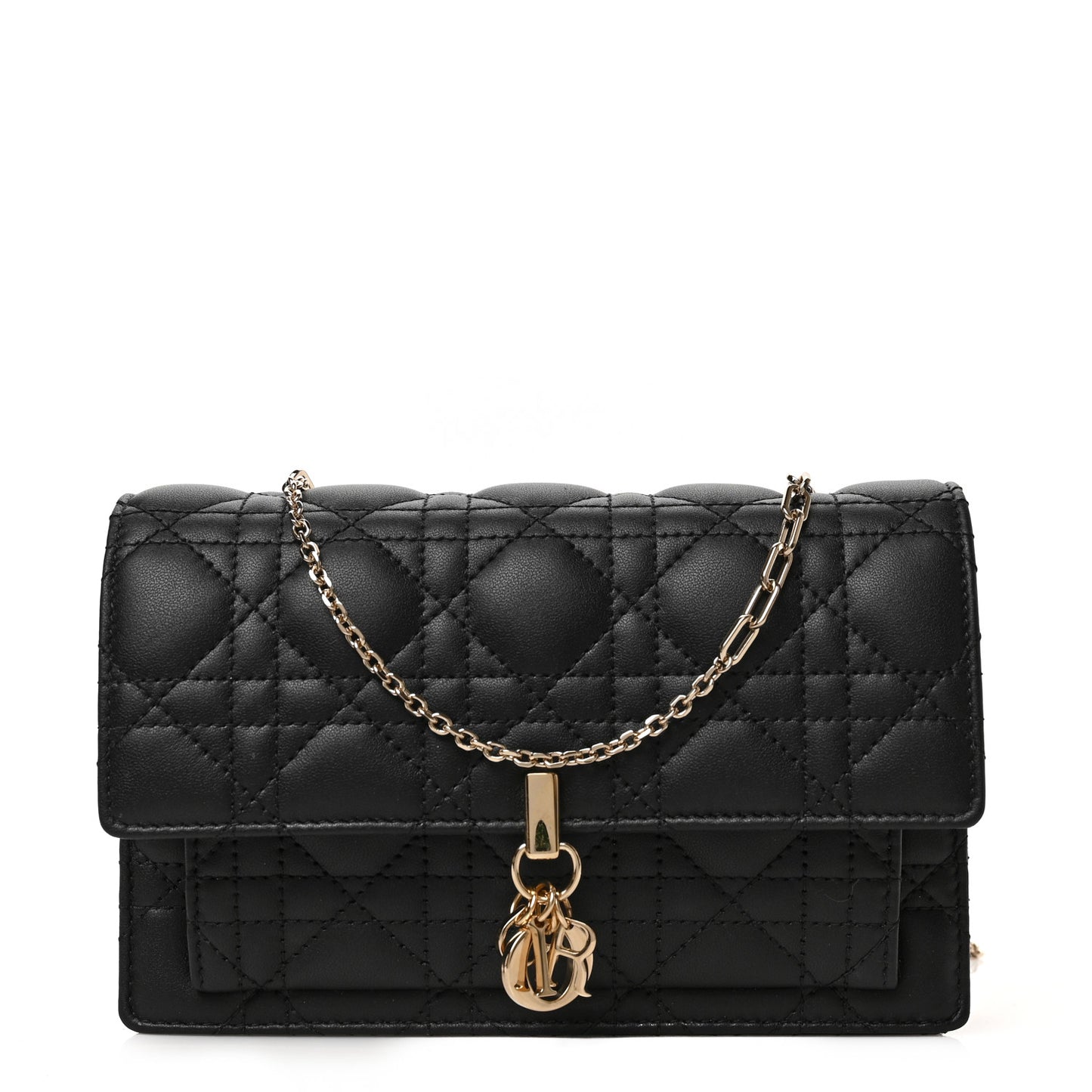 Lambskin Cannage Lady Dior Chain Pouch Black