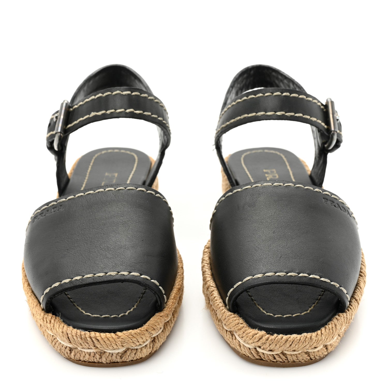 Prada Vitello Montana Logo Espadrille Sandals 36 Black 2 of 9