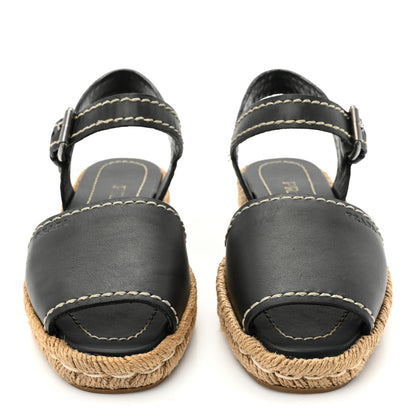 Prada Vitello Montana Logo Espadrille Sandals 36 Black 2 of 9