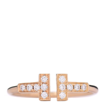 Tiffany 18K Yellow Gold Diamond T Wire Ring 53 6.5 1 of 6