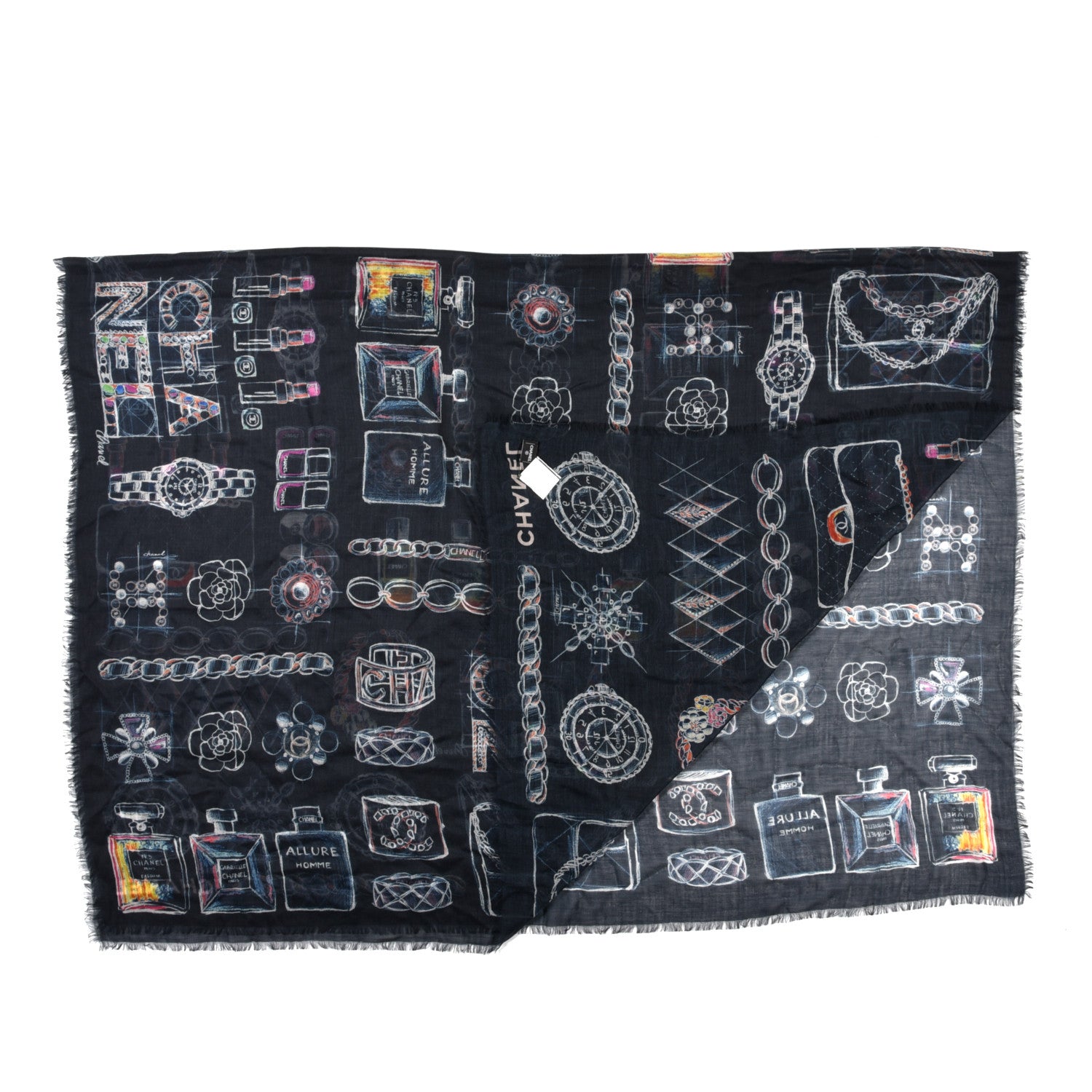 Chanel Cashmere Silk Icon Scarf Blue 2 of 4
