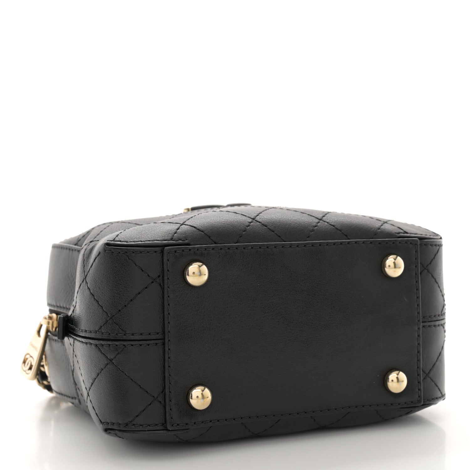 Chanel Calfskin Stitched Covered CC Camera Case Bag Black 4 of 12