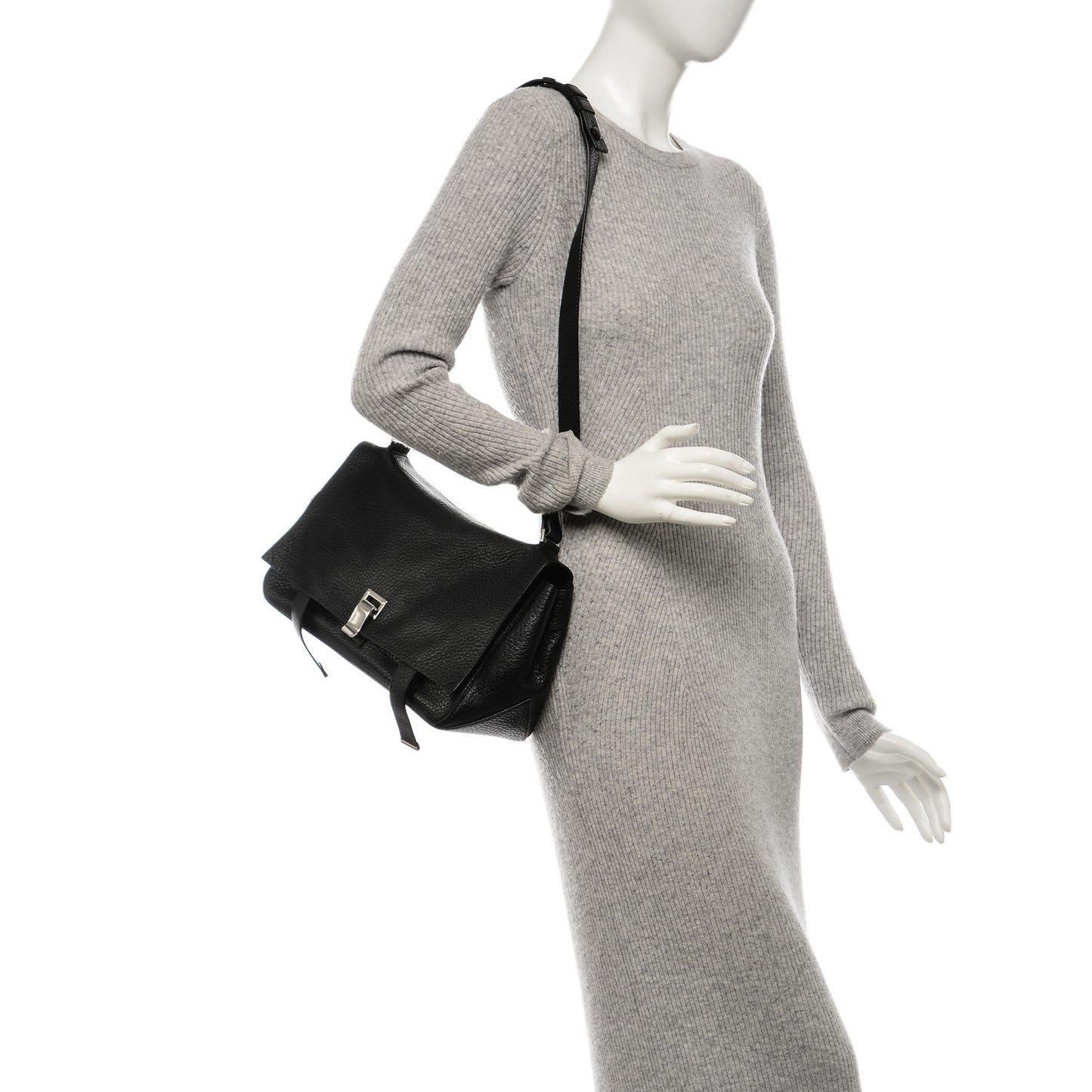 Pebbled Calfskin Double Sided PS Courier Bag Black