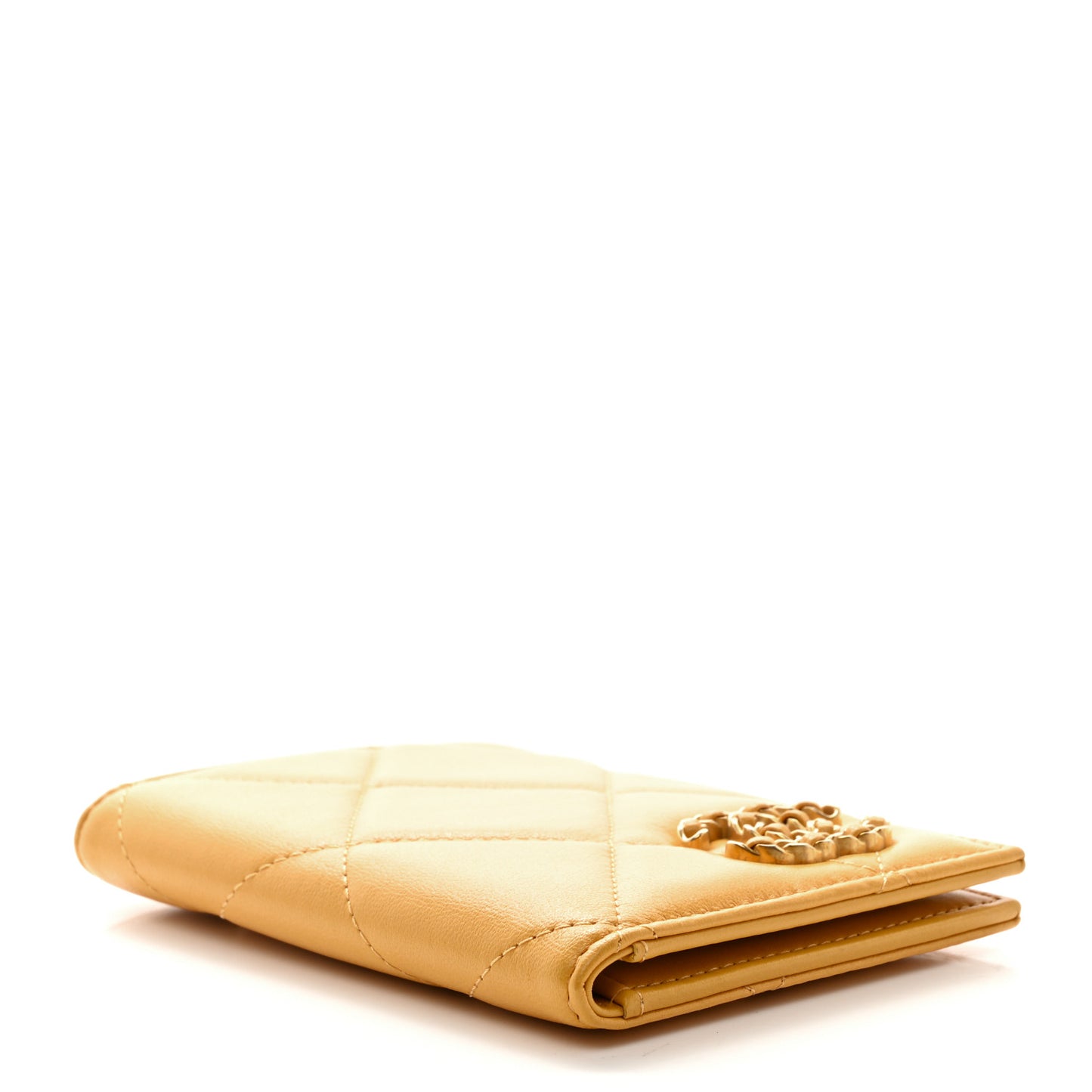 Lambskin Quilted Chanel 19 Passport Holder Yellow