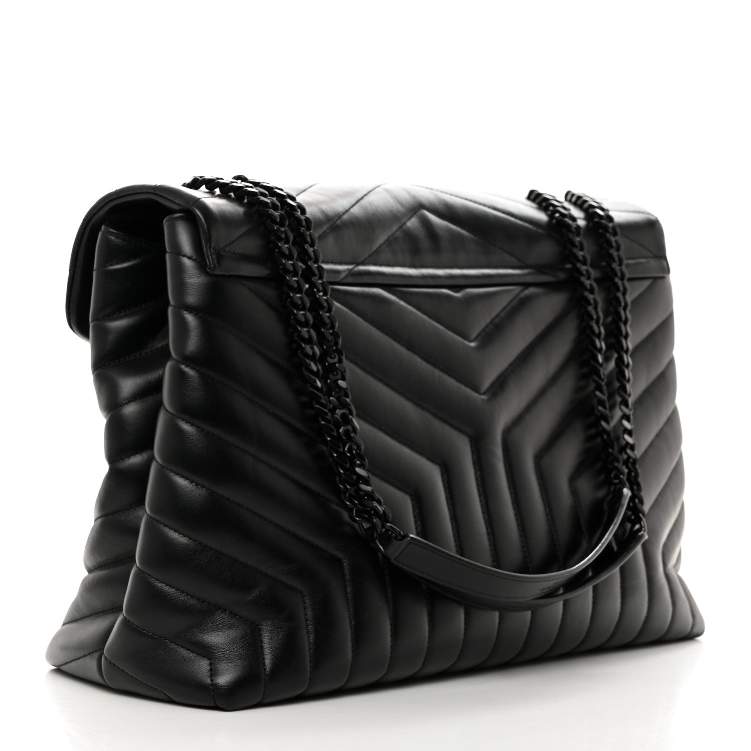 Saint Laurent Calfskin Y Quilted Monogram Monochrome Large Loulou Chain Satchel Black 2 of 10