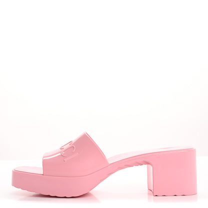Gucci Rubber Gucci Logo Womens Platform 20/60mm Slide Sandals 37 Wild Rose 1 of 9