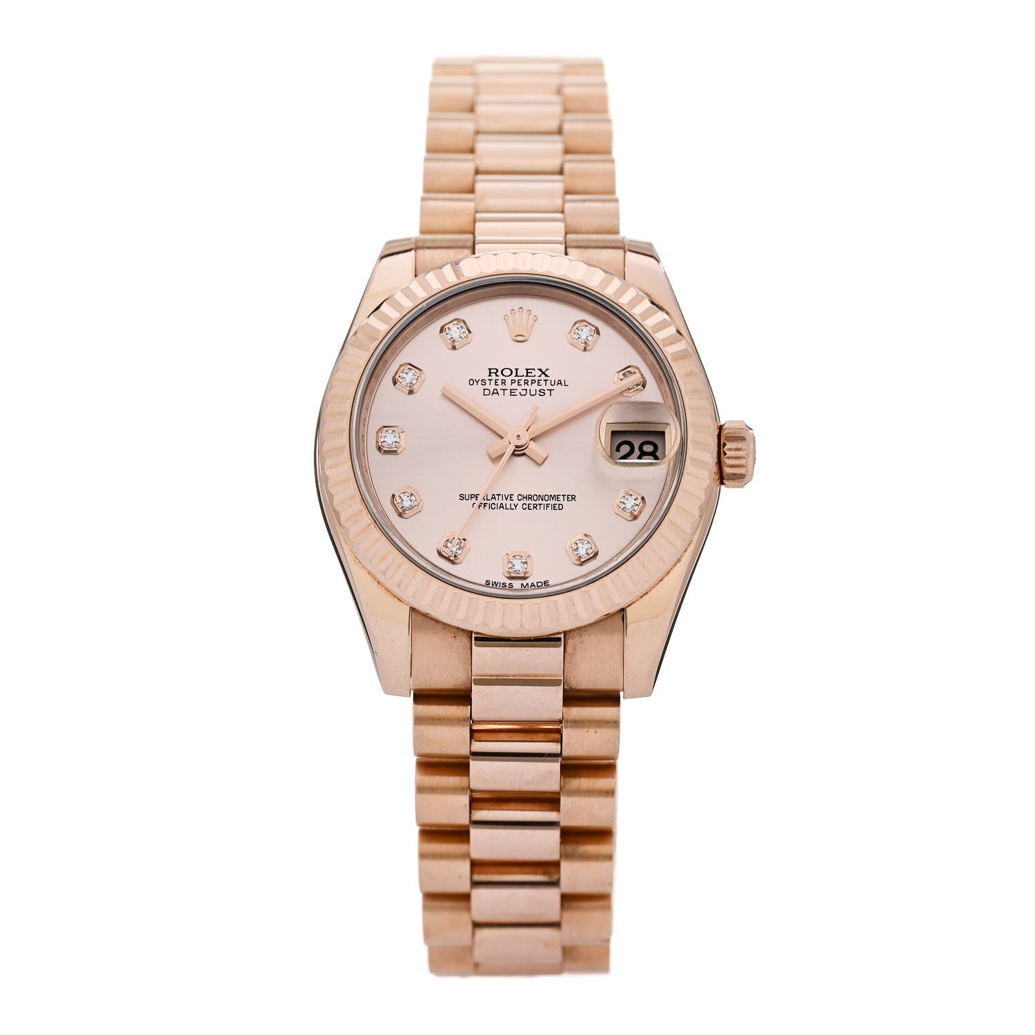 Rolex 18K Everose Gold Diamond 31mm Oyster Perpetual Datejust President Watch Silver 178275 1 of 5