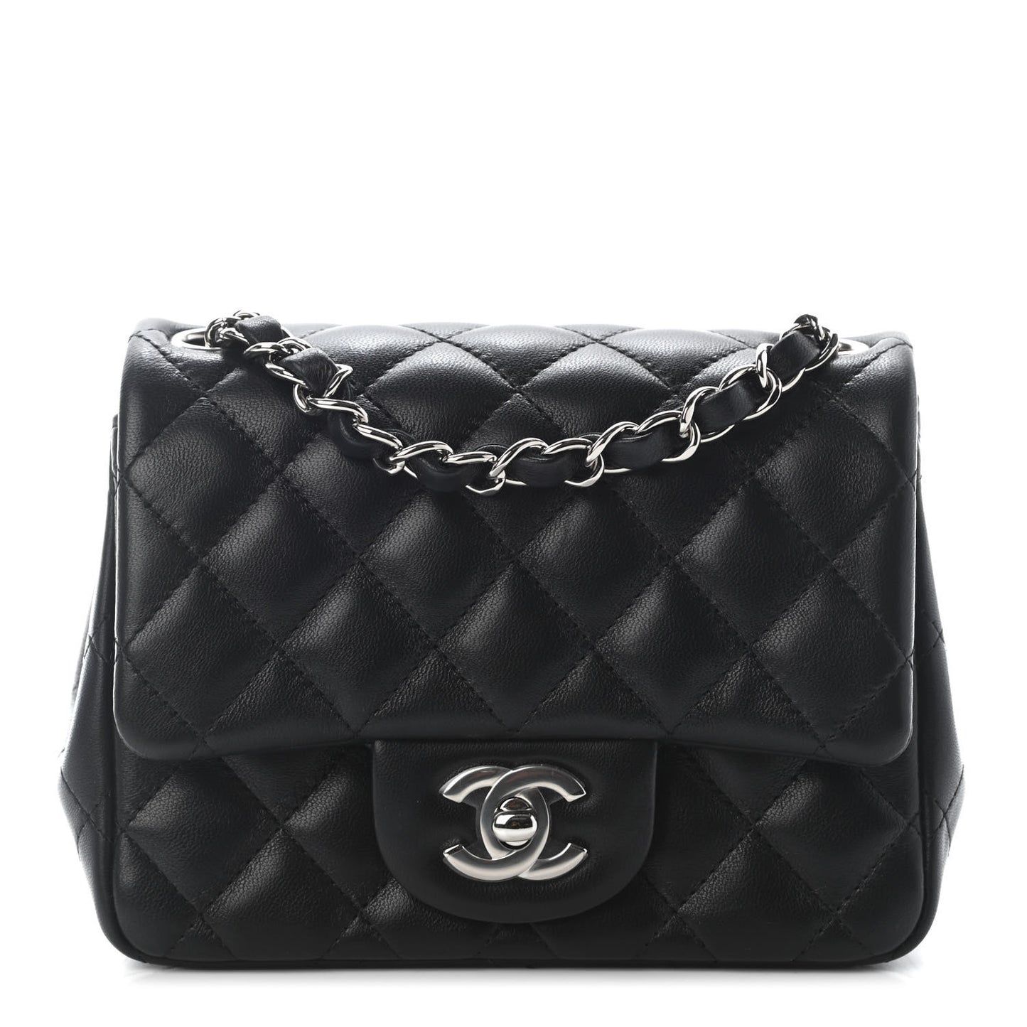 Lambskin Quilted Mini Square Flap Black