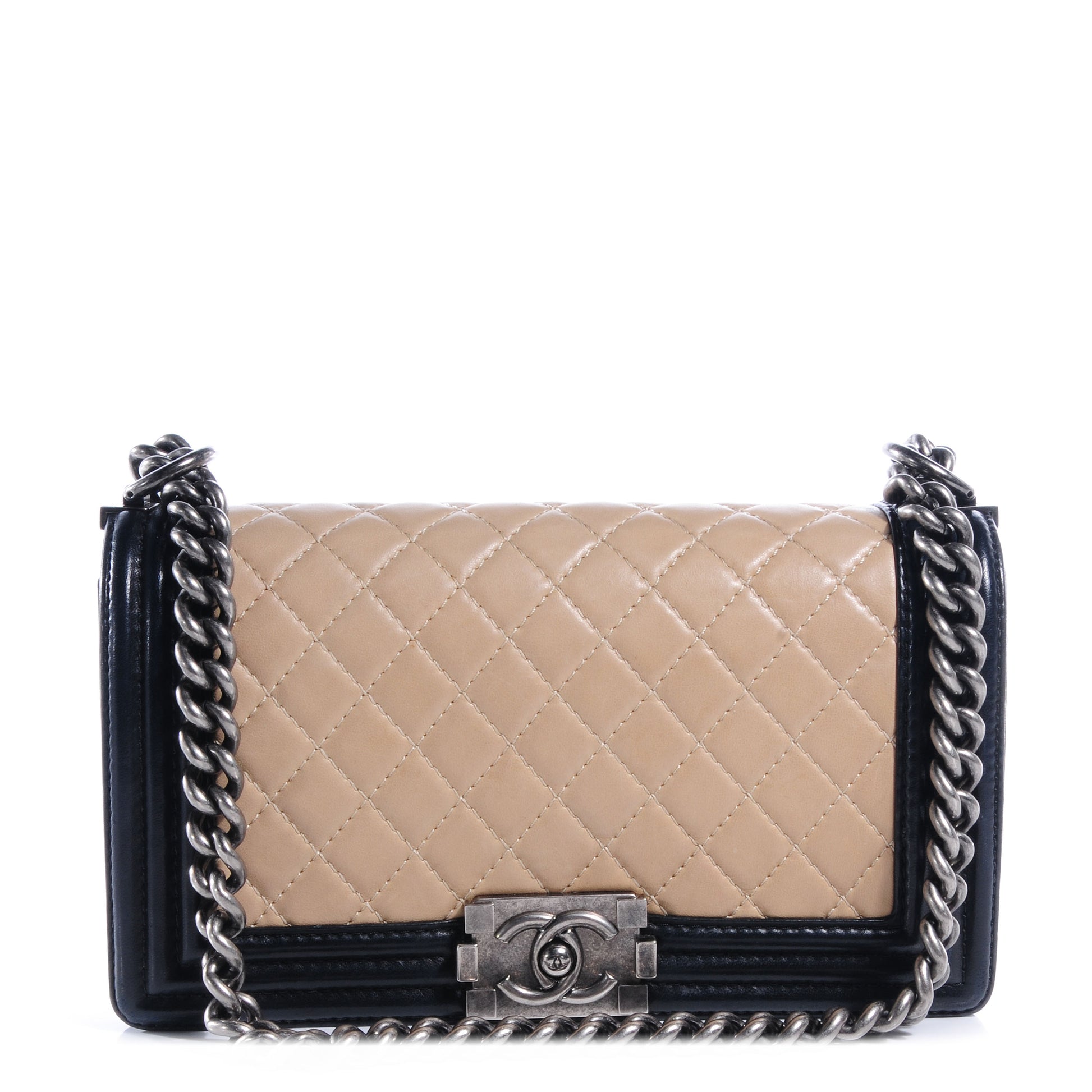 Chanel Lambskin Quilted Medium Boy Flap Beige Black 1 of 7