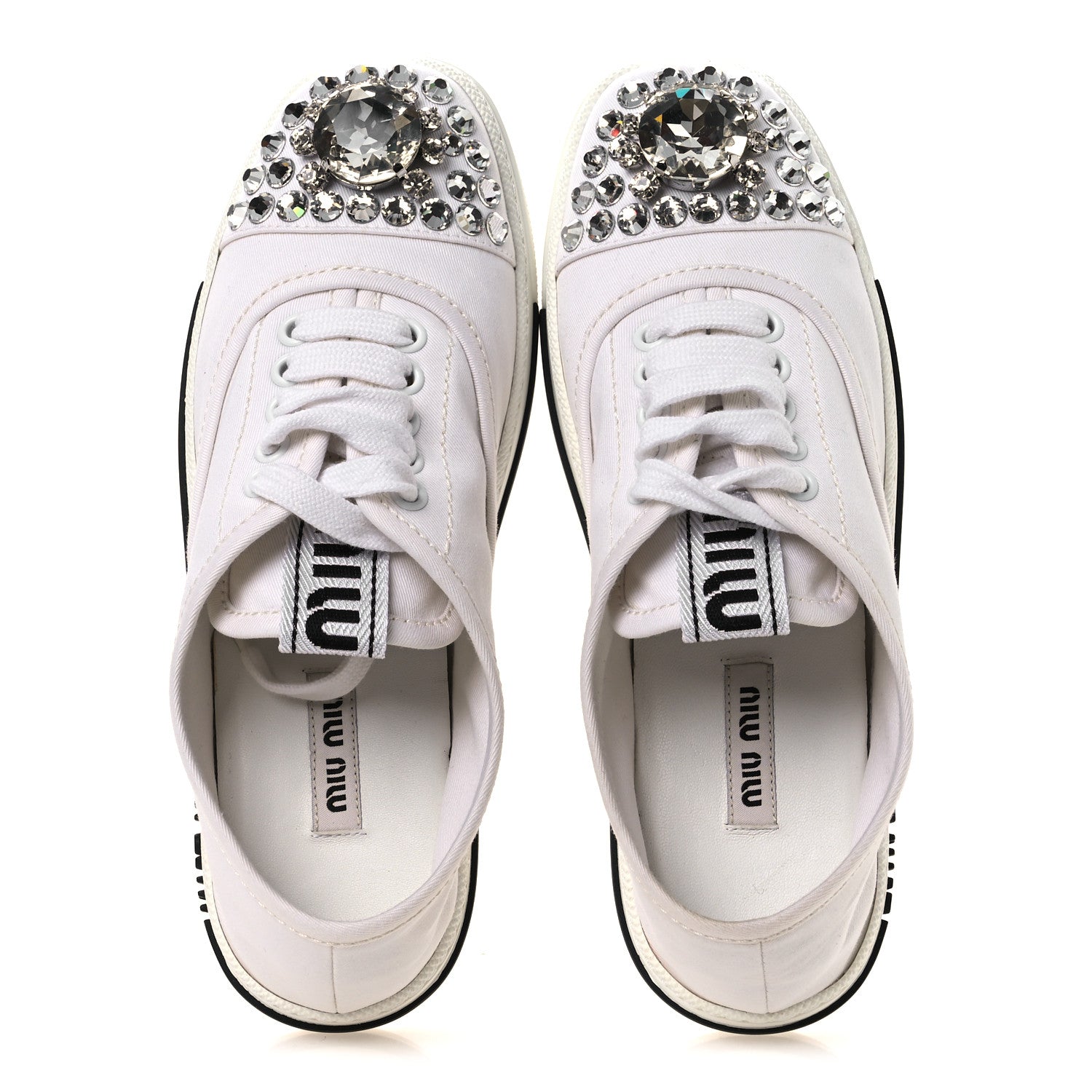 Miu Miu Gabardine Crystal Low Sneakers 35 Bianco 1915792