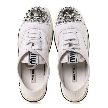 Miu Miu Gabardine Crystal Low Sneakers 35 Bianco 2 of 12