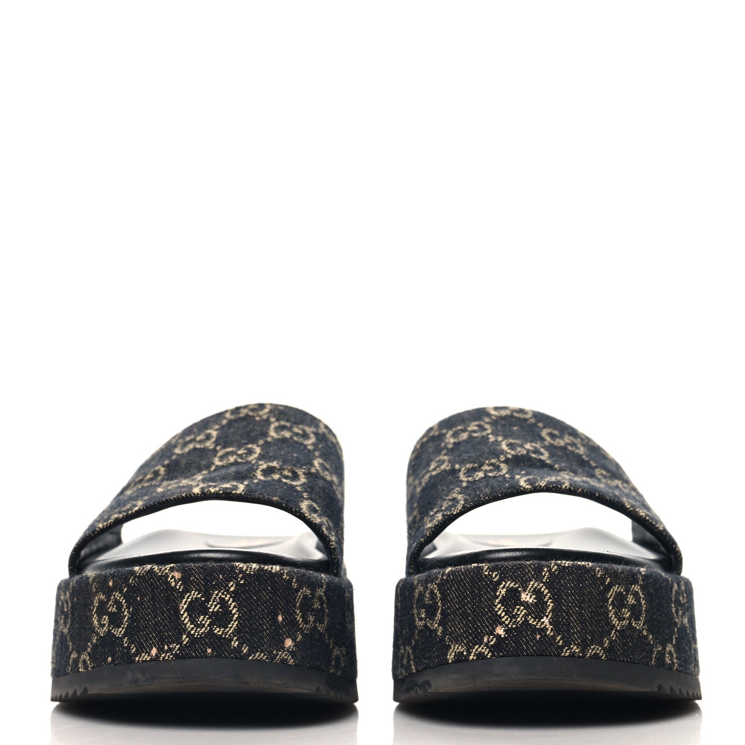Gucci Jacquard Black Denim GG Monogram Angelina Platform 55mm Slide Sandals 39 Black Ivory 3 of 11