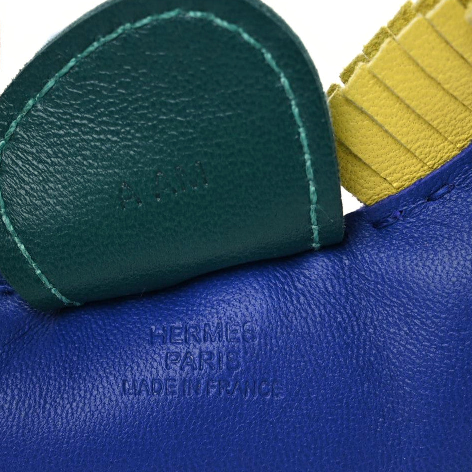 Hermes Milo Lambskin Grigri Rodeo Horse Bag Charm GM Bleu Electrique Malachite Lime 3 of 5