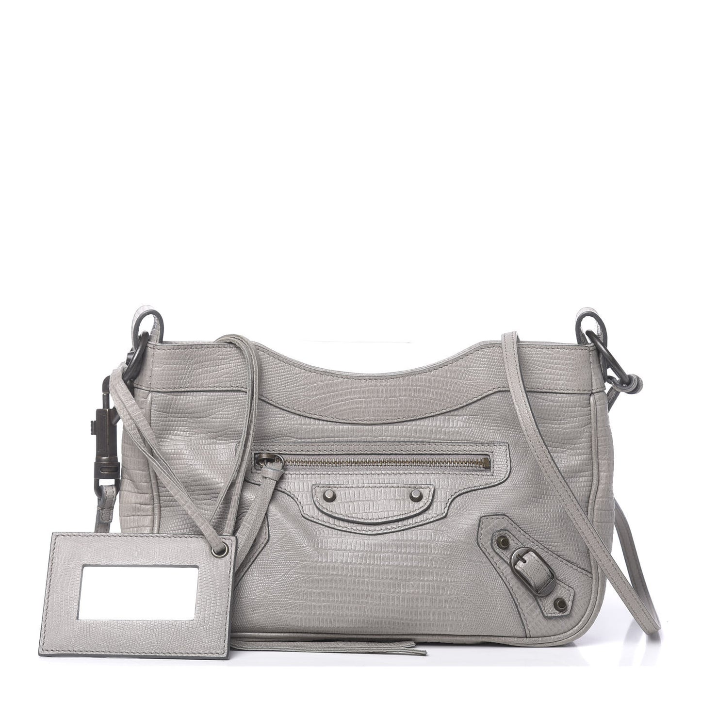 Agneau Lizard Embossed Classic Hardware Hip Gris Clair