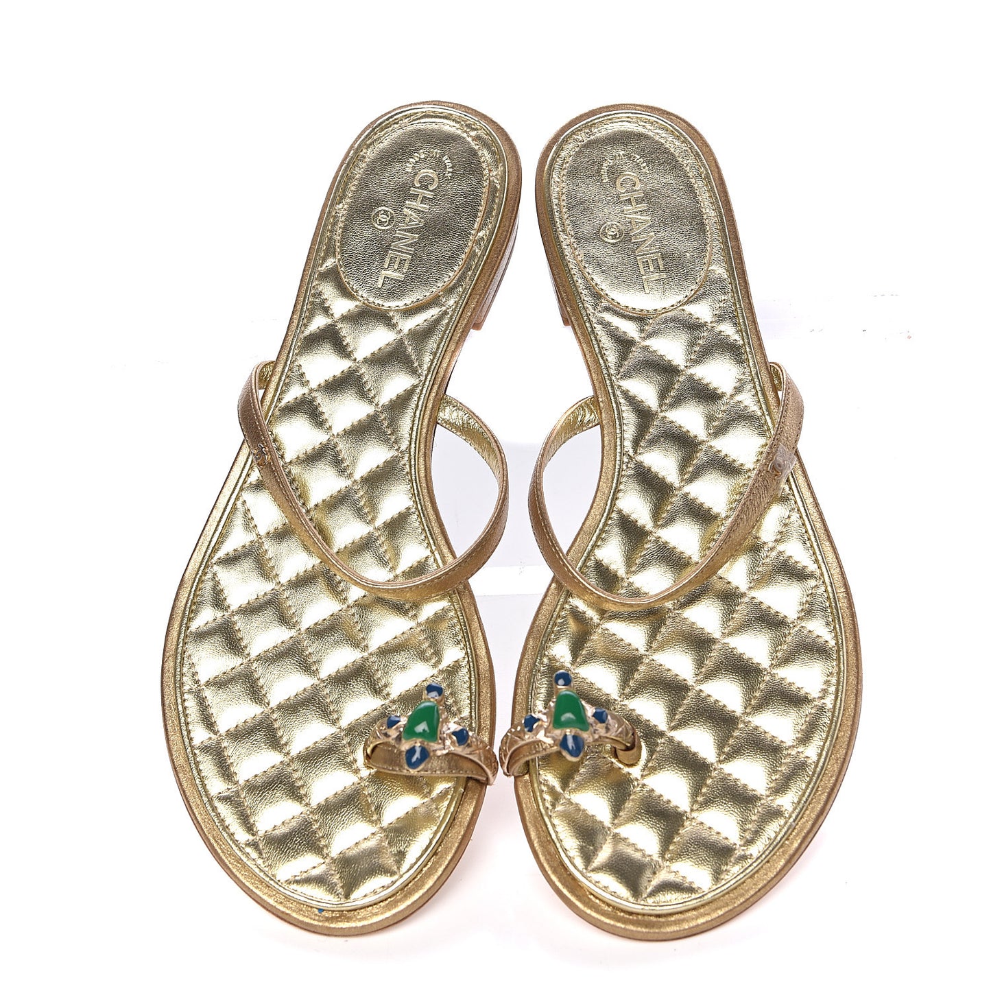 Metallic Calfskin Jeweled Sandals 36.5 Gold